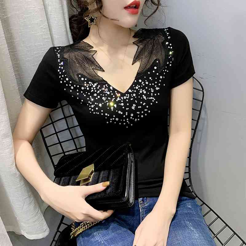 Women's T-Shirt Summer Fashion Korean Clothes Sexy Embroidery Diamonds T-shirt Women Tops Cotton Ropa Mujer Bottoming Shirt Tees T, White tshirt
Women's T-Shirt Summer Fashion Korean Clothes Sexy Embroidery Diamonds T-shirt Women Tops Cotton Ropa Mujer Bottoming Shirt Tees T, White tshirt
