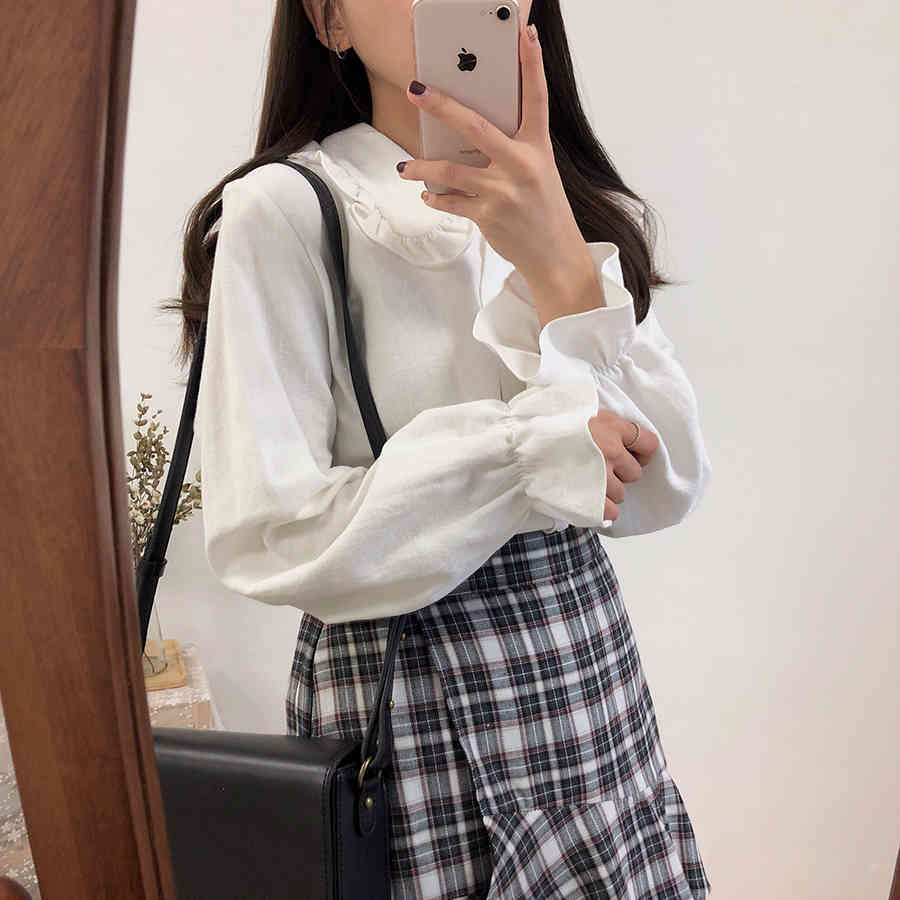 Korean White Shirt Casual Peter Pan Collar Female Blouse Long Sleeve Sweet Blusas Girls Students Fashion Top 210519