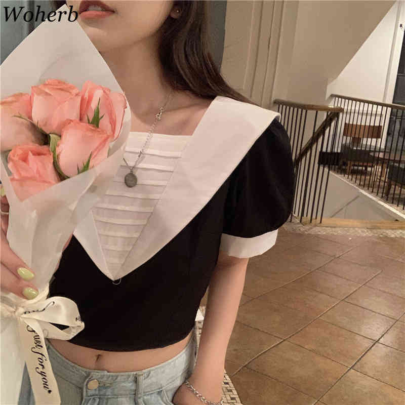 Summer Korean Women Blouses Crop Top Shirts Bow Bandage Elegant Tops Fashion Cute Blouse Kawaii Ladies Blusas Mujer 210519