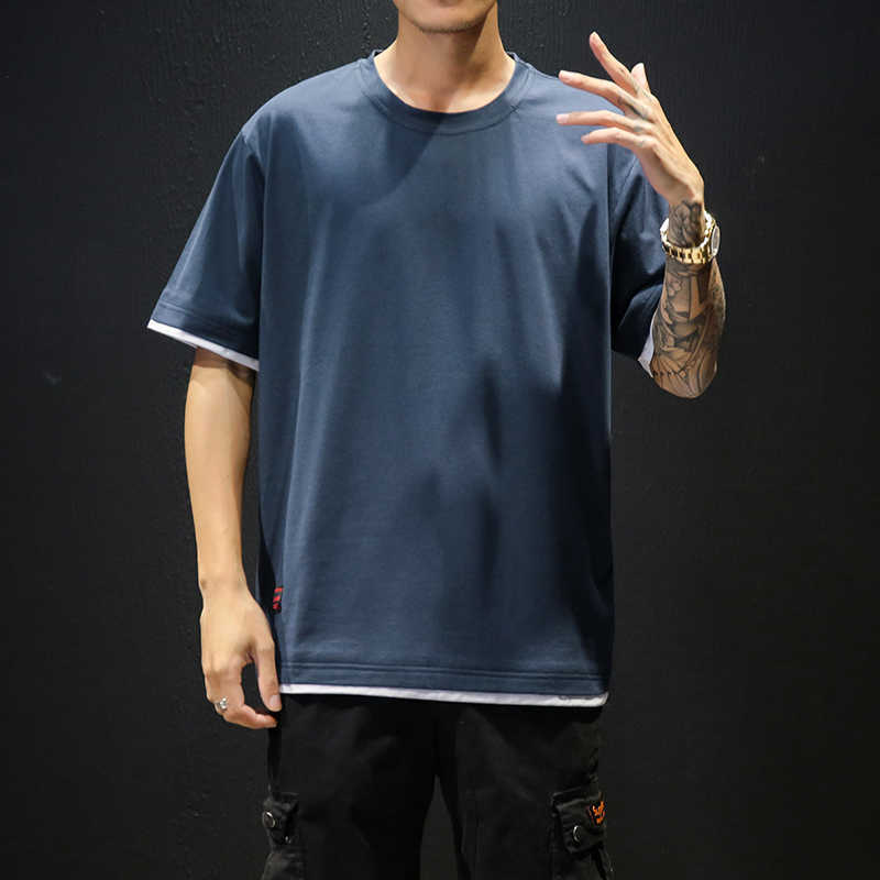 Summer Men's T Shirt Fashion Pathchwork Short Sleeve Mens Clothing rend Slim Fit Casual O Neck op ees Men M-5XL 210629