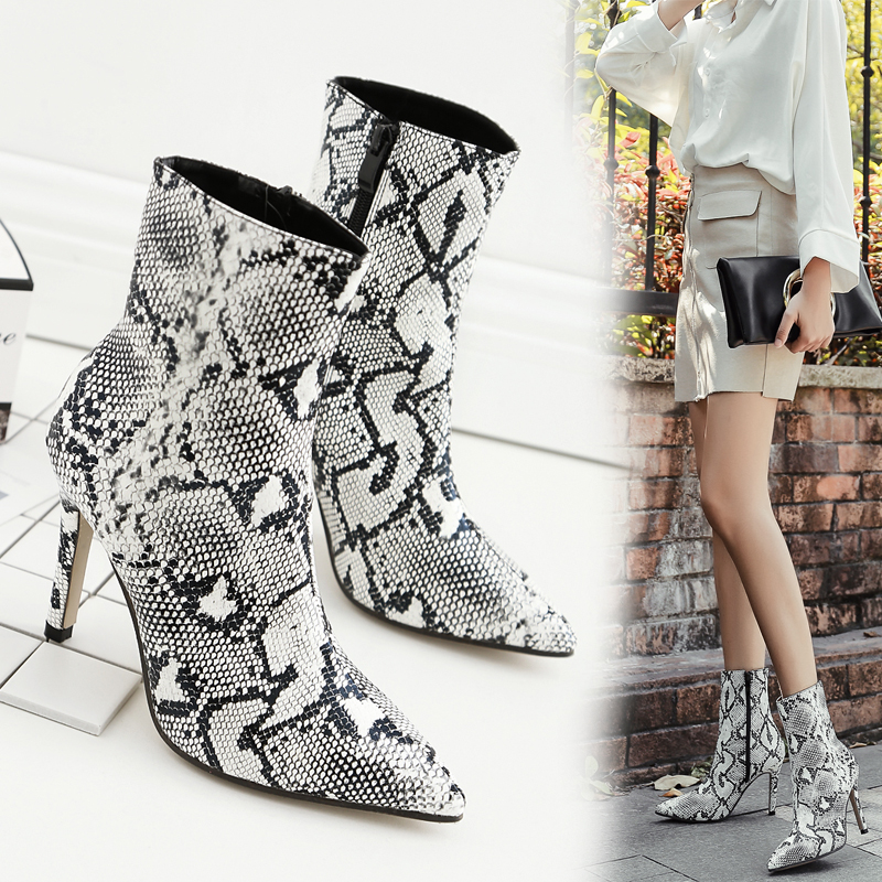 women's pointed toe stilettos snake embossed pu semi fashion boots spring high heels elegant work style size eu 35-40, Black
women's pointed toe stilettos snake embossed pu semi fashion boots spring high heels elegant work style size eu 35-40, Black