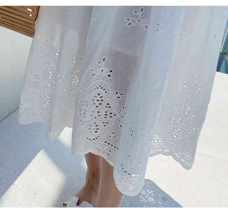 Retro Fashion Elegant White Cotton Hollow Embroidery Party Dress Women Summer Short Sleeve Casual Loose Dresses Female Vestidos 210519