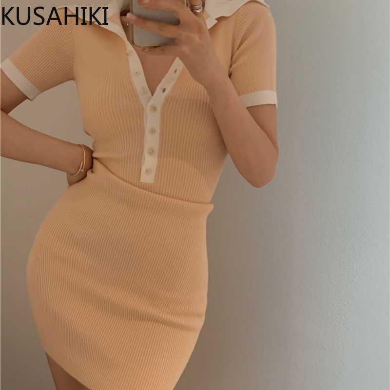 KUSAHIKI Hit Color Turn-down Collar Knitted Dresses Korean Strecth Slim Bodycorn Dress Summer Short Sleeve Sweater Dress 6H436 210602, Orange
KUSAHIKI Hit Color Turn-down Collar Knitted Dresses Korean Strecth Slim Bodycorn Dress Summer Short Sleeve Sweater Dress 6H436 210602, Orange