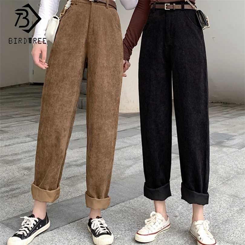 Spring Women's Casual Loose Corduroy Wide Leg Pants Fashion Full Length Trousers With Sashes Female Bottoms B01308O 211124Z
