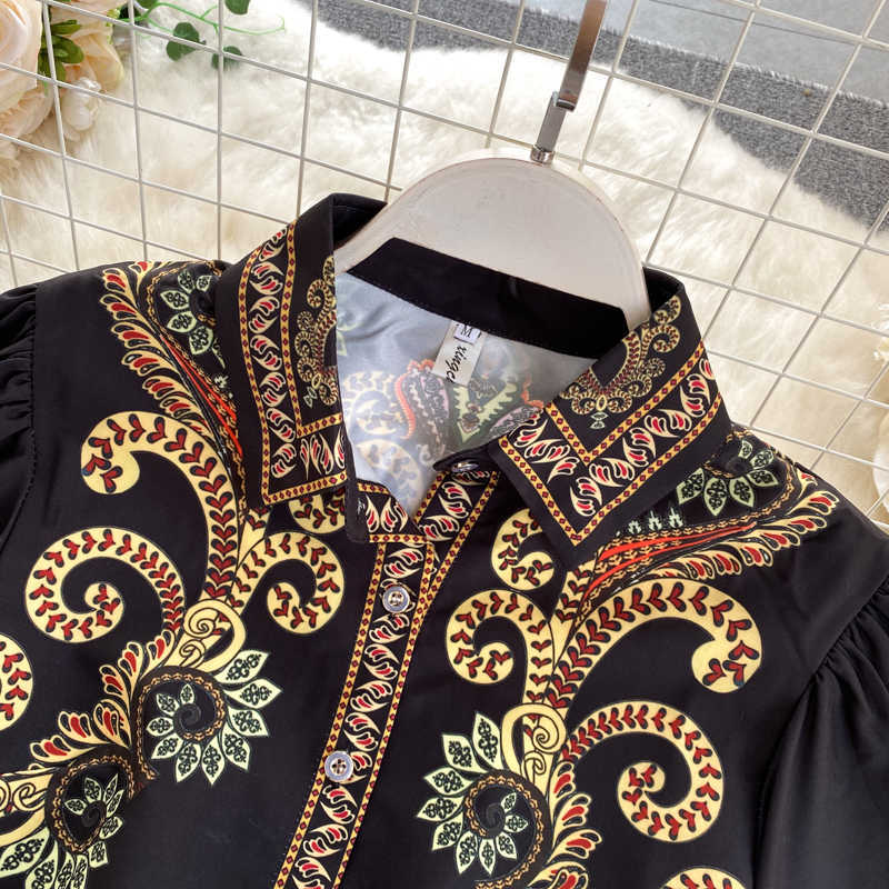 Court Women's Fashion Ancient Printing Long Sleeve Shirt Ladies' Autumn Elegant Blusas Mujer De Moda Blouse Tops P567 210527