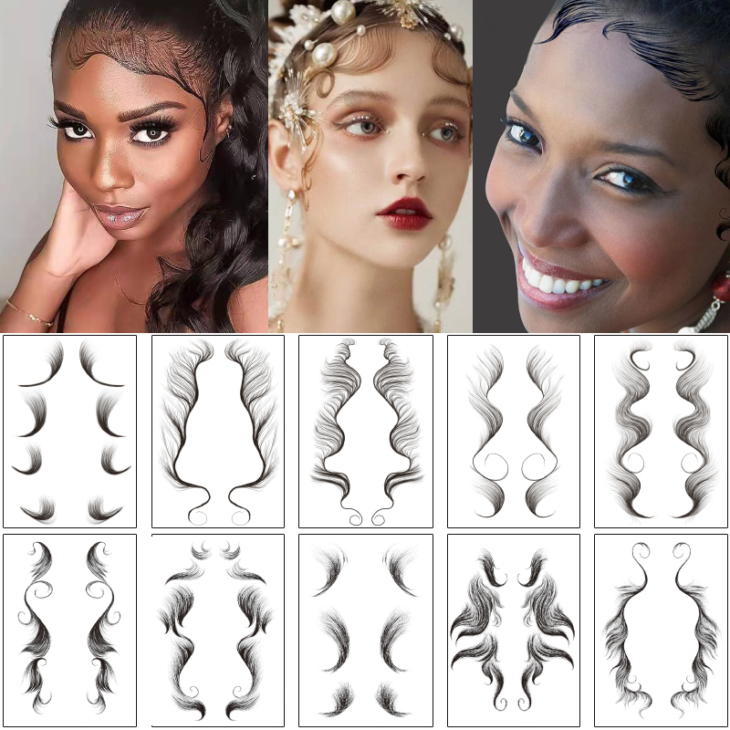 Fake Woman Baby Curly Hair Edges Tattoo Sticker DIY Natural Temporary Waterproof Face Hairline Makeup Tool Pony Tail Styles Sleek Bangs Decal Design
Fake Woman Baby Curly Hair Edges Tattoo Sticker DIY Natural Temporary Waterproof Face Hairline Makeup Tool Pony Tail Styles Sleek Bangs Decal Design