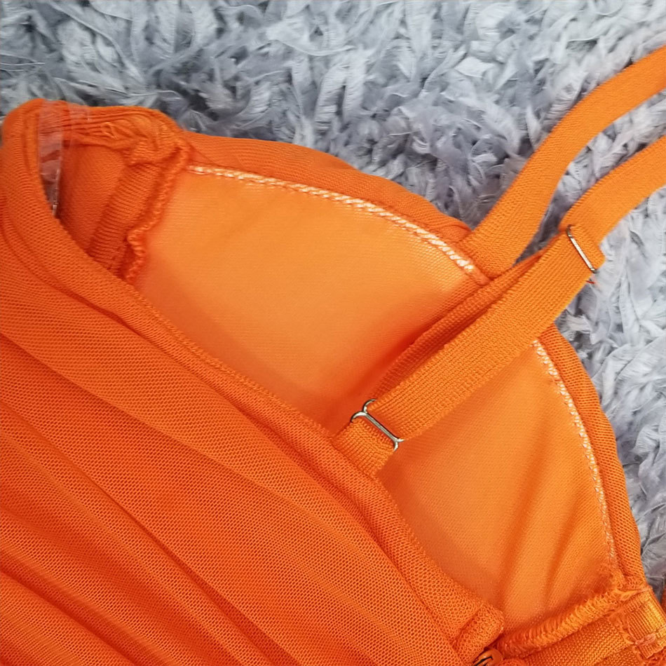Free Sexy Women's Mesh Patchwork Bandage Dress Spaghetti Strap Sleeveless Orange Bodycon Midi Club Party Vestidos 210524