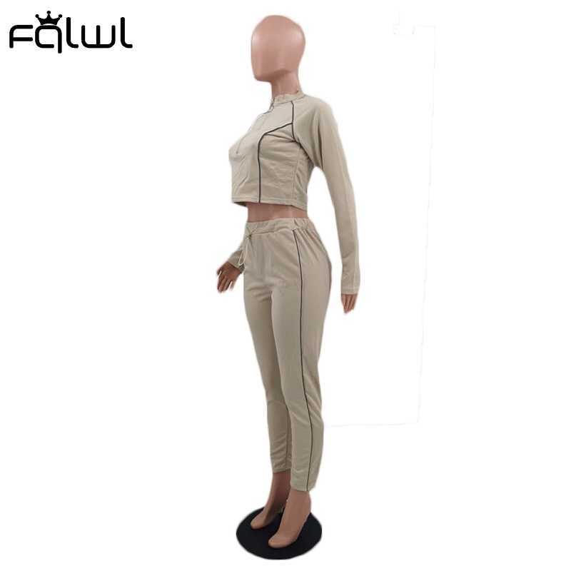 FQLWL Streetwear Autumn 2 Two Piece Set Women Outfit Tracksuits Female Long Sleeve Crop Top Joggers Women Matching Set Sweatsuit Y0625