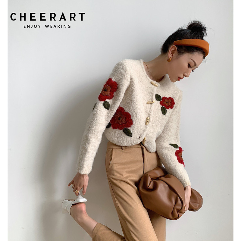 Embroidered Sweater Cardigan Women Wool Horn Button Up Crewneck Khaki Winter Fashion Coat 210427, Beige
Embroidered Sweater Cardigan Women Wool Horn Button Up Crewneck Khaki Winter Fashion Coat 210427, Beige