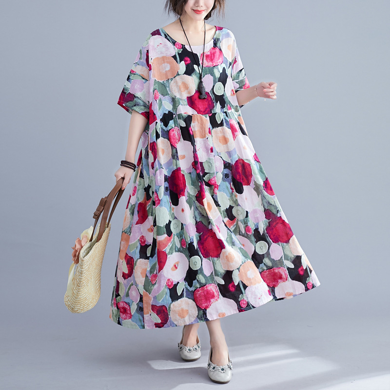 Johnature O-neck Natural Loose Long Dress Casual Print Short Pockets Summer Dress Mid-calf Regular Cotton Women Dress 210521, Multi
Johnature O-neck Natural Loose Long Dress Casual Print Short Pockets Summer Dress Mid-calf Regular Cotton Women Dress 210521, Multi