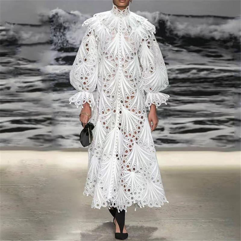 2020 Runway White Hollow Out Women Lace Dress Stand Collar Lantern Sleeve Perspective Spring Dresses Female, Black;gray
2020 Runway White Hollow Out Women Lace Dress Stand Collar Lantern Sleeve Perspective Spring Dresses Female, Black;gray