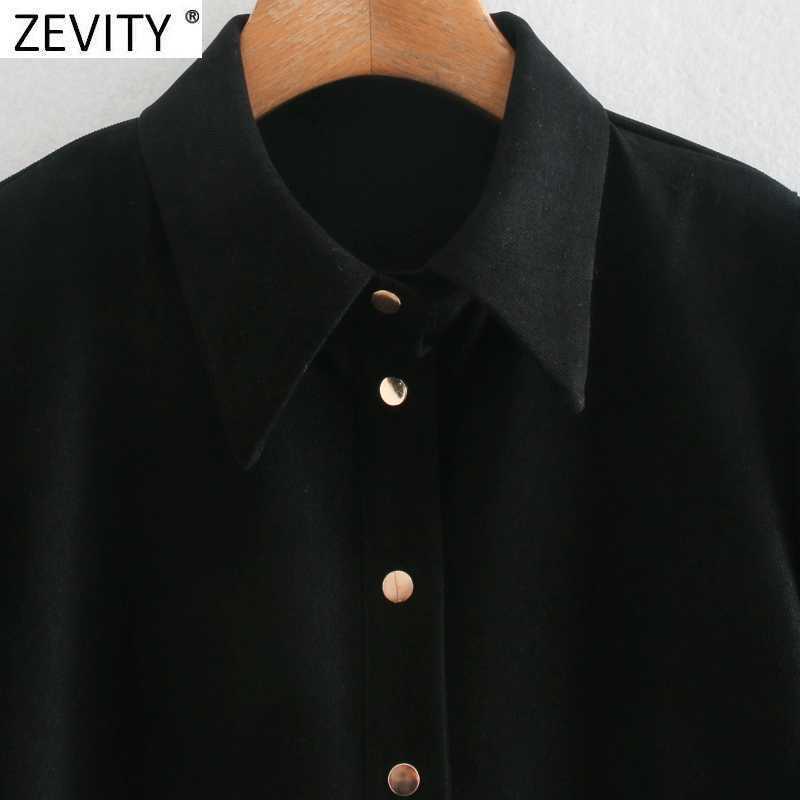 Zevity Women Vintage Single Breasted Long Sleeve Mini Shirt Dress Chic Lady Turn Down Collar Black Vestido Casual Dresses DS4779 210603