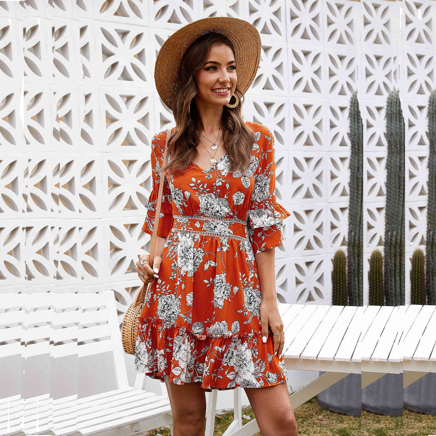 Women Floral Print Dress Elegant Lantern Sleeve Casual Ruffles Office Lady Mini Party Vestidos 210524, Orange
Women Floral Print Dress Elegant Lantern Sleeve Casual Ruffles Office Lady Mini Party Vestidos 210524, Orange