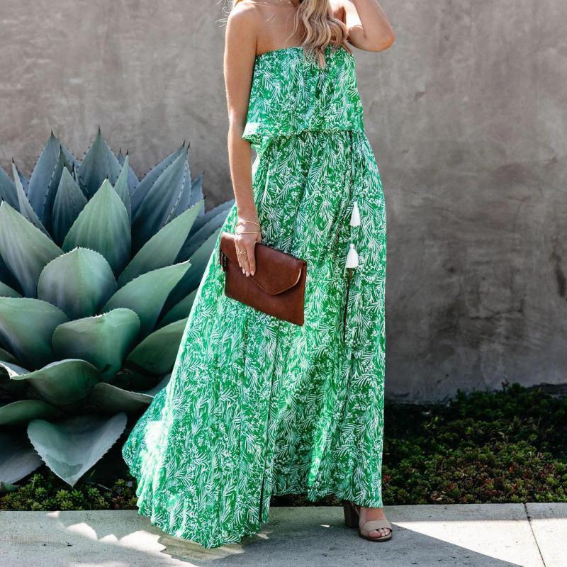 Women Dress Strapless Printed Bohemia es Sexy Long Print Floral Maxi Ruffle Split Plus Size Summer es 210513