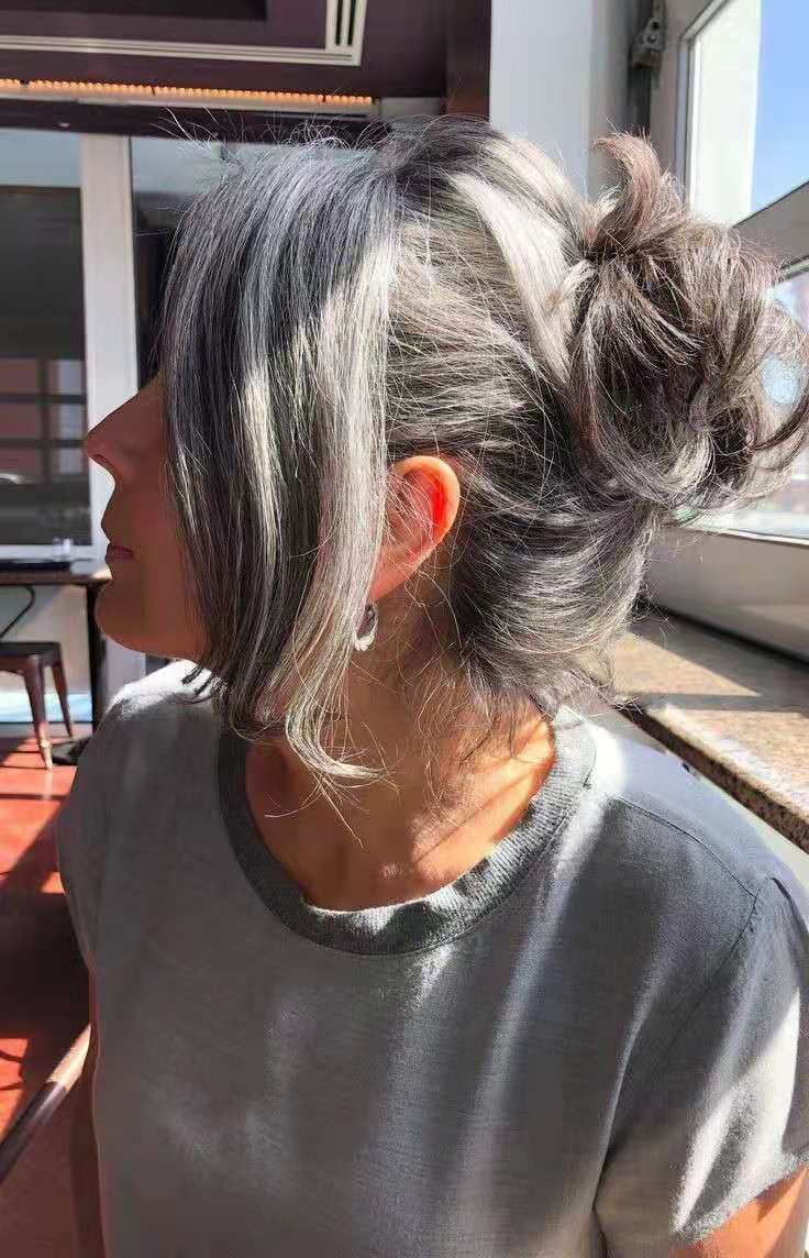 Women gray hair topper extension silver grey straight salt and pepper brown blonde drawstring human ponytails clip in brazilian 1piece
