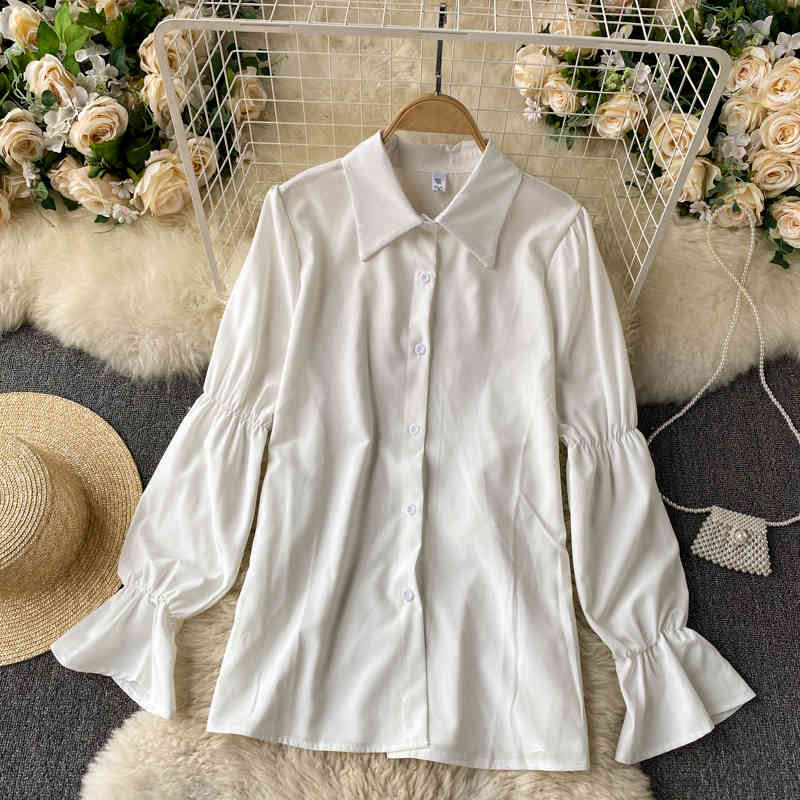 Nomikuma Two Peice Set for Women Puff Sleeve Solid Blouse Shirt + Demin High Waist A-line Sling Dress Korean Spring Suits 6E695 210427