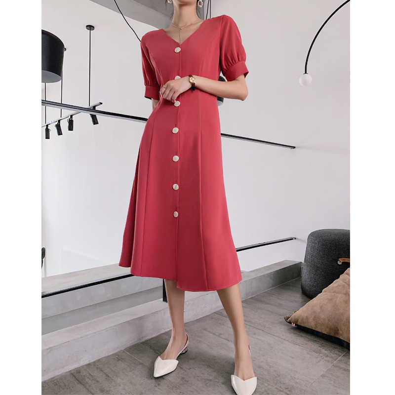 Woman Vintage French Dress Rose Pink Button Puff Sleeve High Waist Elegant Chic A Line Party Dresses Female Vestidos Robe Femme 210608, Red
Woman Vintage French Dress Rose Pink Button Puff Sleeve High Waist Elegant Chic A Line Party Dresses Female Vestidos Robe Femme 210608, Red