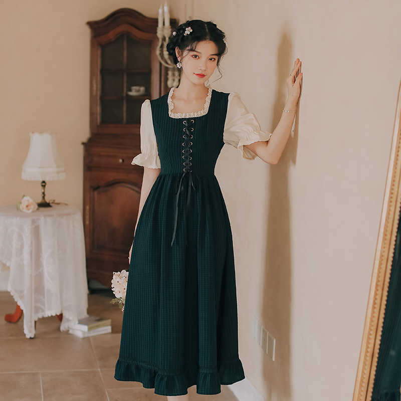 Temperament Short Sleeve Vintage Dresse French Style Elegant Vestido Feminino Preppy Style Sweet Fresh 210525