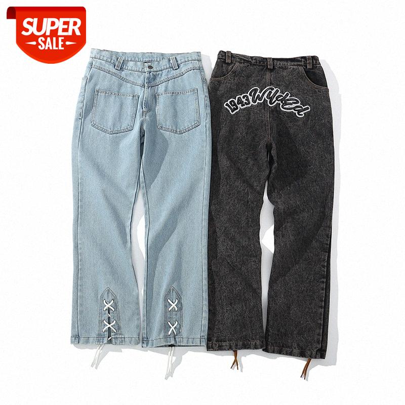 LawFoo Men's Washed Distressed Letter Embroidered Casual Pants #LV9C, Black