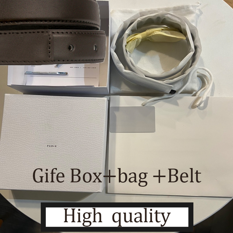 Unisex Bussiness Fashion Male Belt Genuine Leather Men Belts High Quality Smooth Buckle Female Belts for Women Strap Jeans Leather Belt with Box