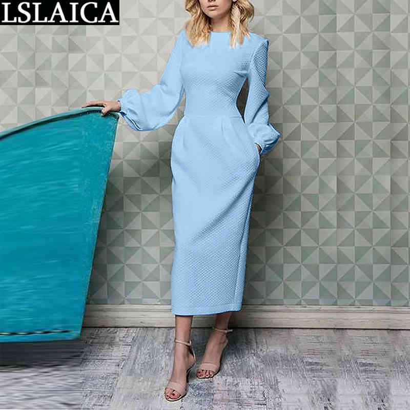 Women Dress Slim O Neck Long Sleeve Night Fashion Arrival Solid Formal Party Elegant Classy Vestido De Mujer 210515