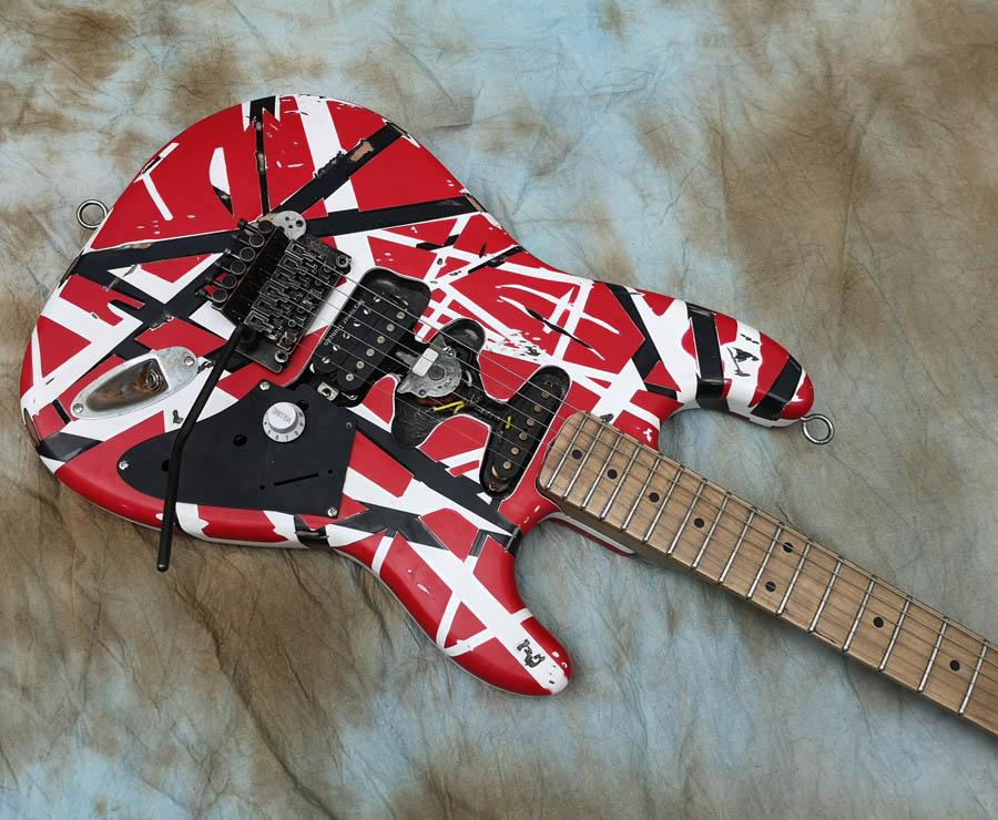 Heavy Relic Eddie Edward Van Halen Frankenstein Electric Guitar Black White Stripe Red Kramer 5150 Guitars, Big Headstock, Alder Body, Maple Neck, Floyd Rose Tremolo
Heavy Relic Eddie Edward Van Halen Frankenstein Electric Guitar Black White Stripe Red Kramer 5150 Guitars, Big Headstock, Alder Body, Maple Neck, Floyd Rose Tremolo