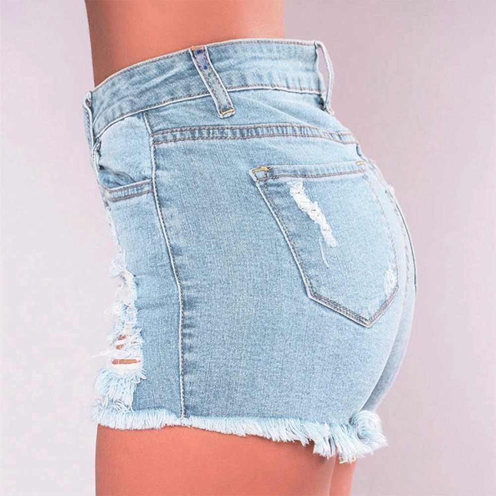 Sexy Straight Tube Nostalgic Hollow Jeans Hole Shorts Women's High Waist Casual Short Feminino Pantalones Women spodenki damskie 210714