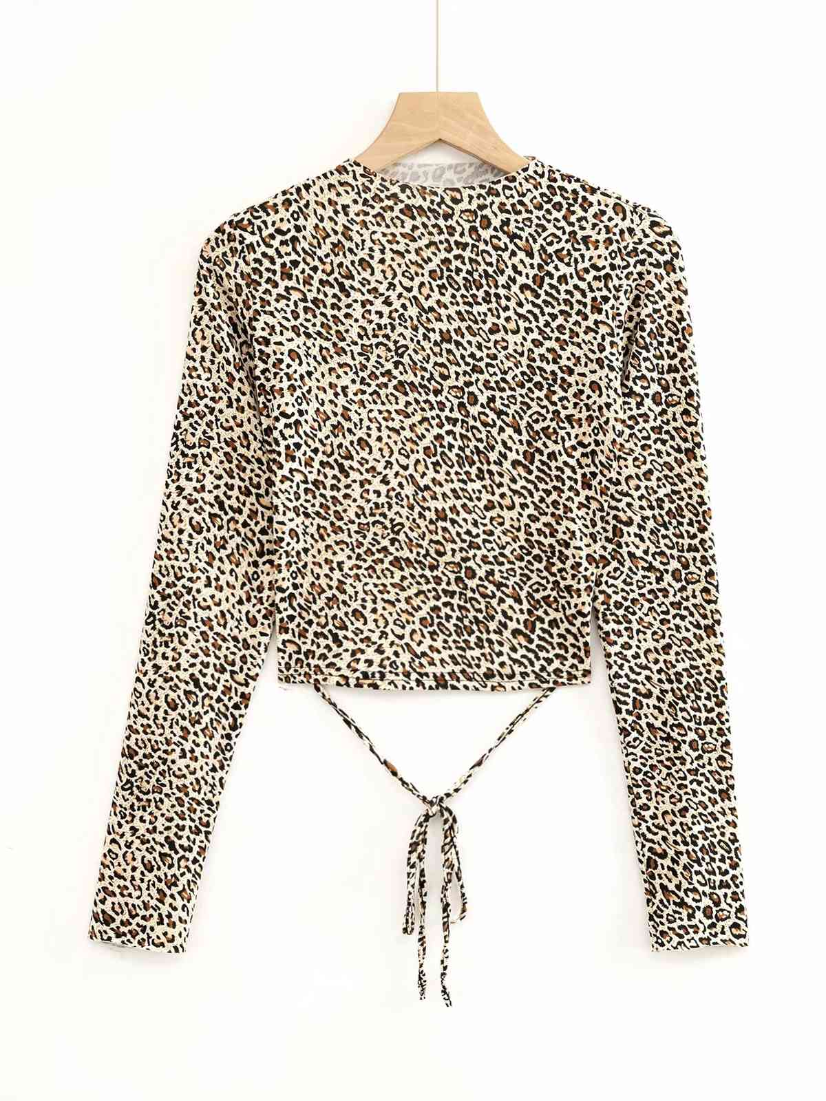 Women T Shirt Hollow Out Bandage Leopard Long Sleeve Vintage Cotton Serpentin -shirts Sexy ops 210524