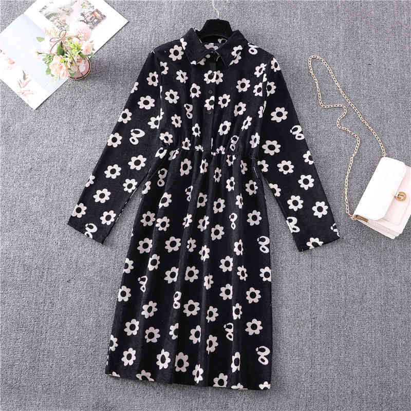Fall Winter Spring Autumn Corduroy Women Long Sleeve Shirt Dress Pink Red Plaid Vintage Fashion Office Lady 210325