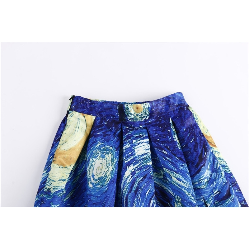Women Maxi Skirts Van Gogh Starry Sky Oil Painting 3D Digital Print High Waist Rockabilly Tutu Retro Puff SP003 210619