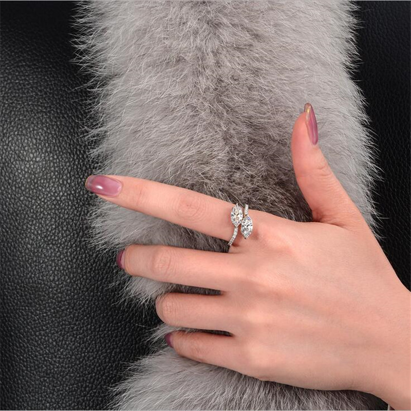 Infinity Brand Simple Fashion Jewelry 925 Sterling Silver 2 Marquise Cut White Topaz CZ Diamond Gemstones Women Open Adjustable Wedding Snake Wedding 