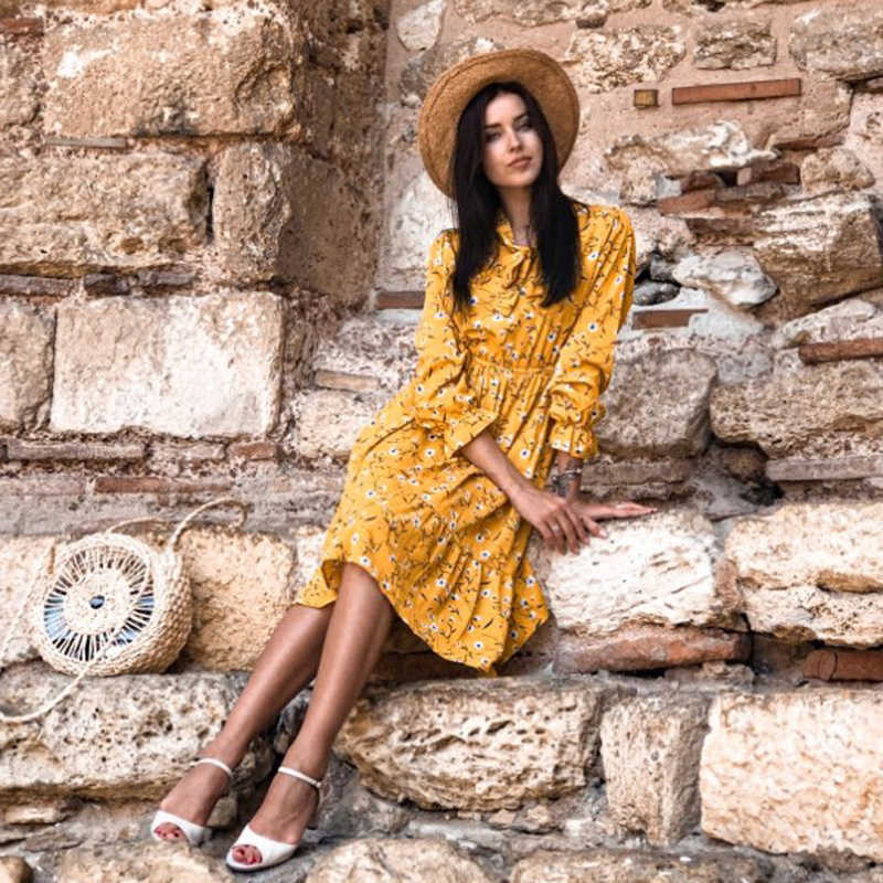 Korean Black Shirt Vestidos Office Polka Dot Vintage Autumn Dresses Women Dresss Ladies Midi Floral Long Sleeve Dress Femal 210706