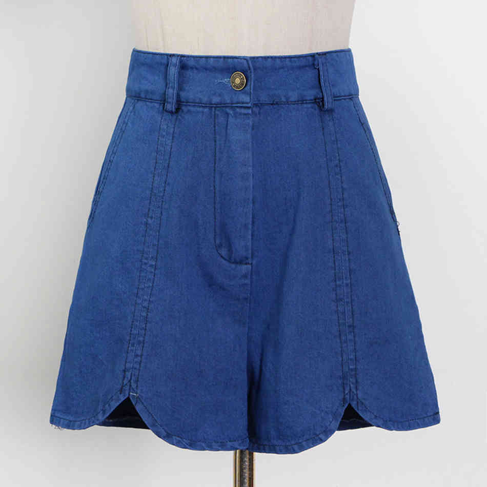 Fashion Women's Suit Top High Waist Denim Shorts Ladies 2 Piece Set Casual Button Blue 210525