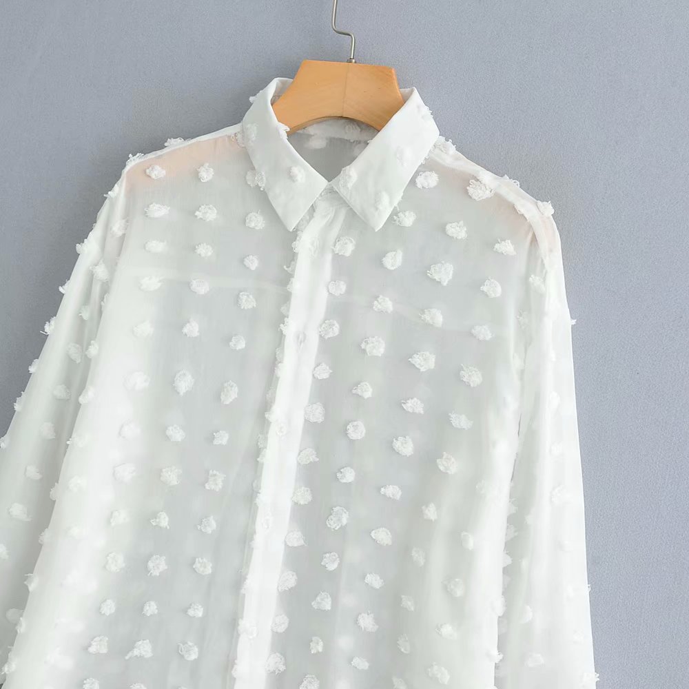 Stylish Chic Snowflake Pompom Decoration Blouse Fashion Women Lapel Collar Lantern Sleeve Shirts Casual Ladies Tops Blusas Mujer 210520