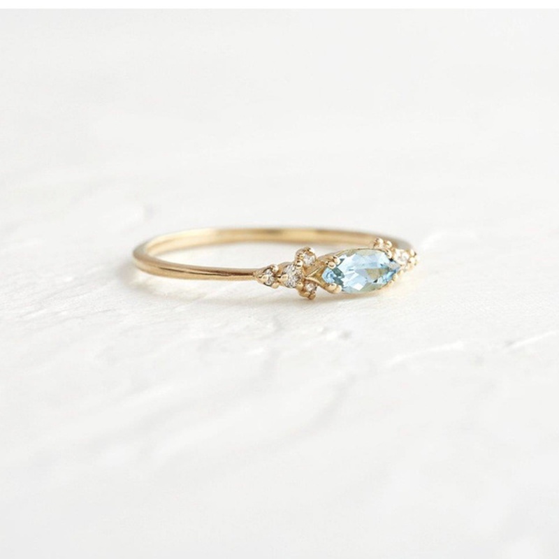 Ring Designer Fine Jewellery Gold Plated Blue Cubic Zirconia Princess Assortment for Engagement Wedding Ceremony Gift High Quality Textured Finish