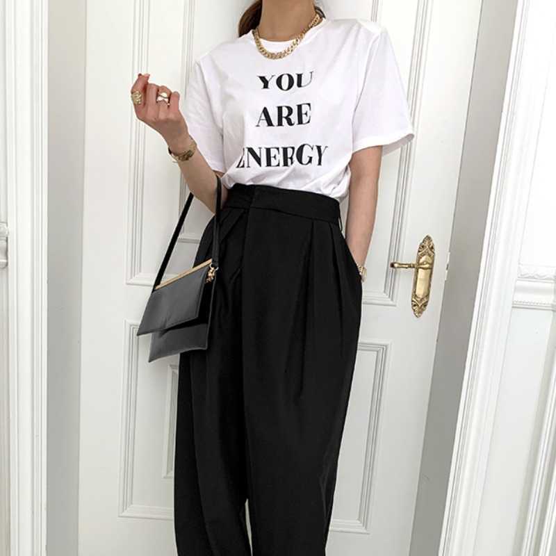 Korean Letters Printed Woman Tshirts Short Sleeve Oneck Causal Graphic T Shirts Spring Summer Tops Tee 6F754 210603Z