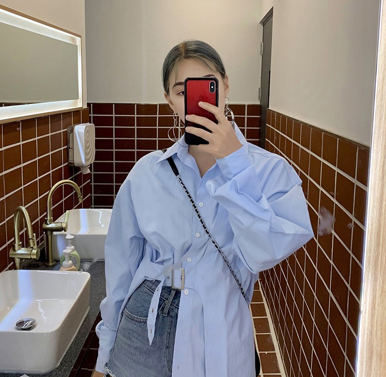 Korean Women Chic Single Breasted Turn Down Collar Loose Solid Color Ladies Blouse Tops Femme Casual Blusas Mujer De Moda 210519