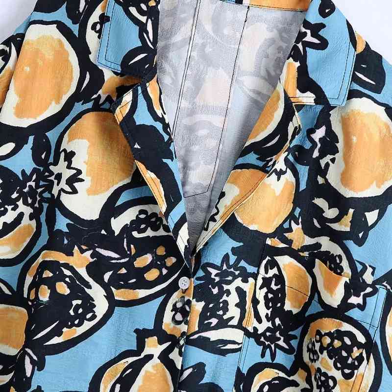 Summer Women Fashion Print Loose Casual Shirt Female Short Sleeve Side Slit Blouse Lady Tops Blusas S8801 210430