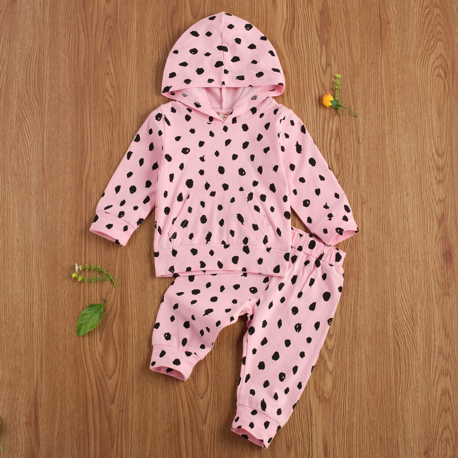 0-24M Spring Autumn Infant born Baby Girl Clothes Set Leopard Long Sleeve Hooded Top Pants Outfits Casual Clothing 210515
