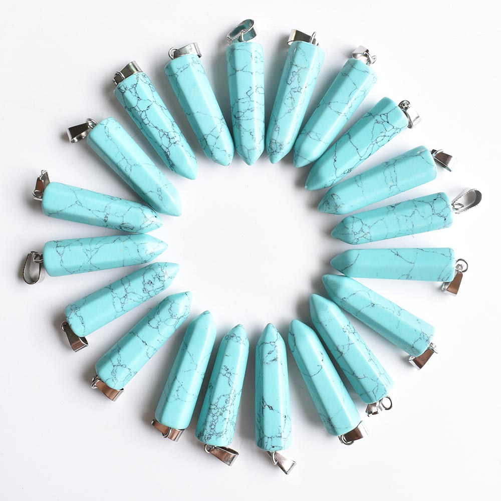 Natural Stone Hexagon Prism Charms opal Rose Quartz Tiger's Eye turquoise stone Pendants Crystal Pendants Clear Gem Stone fit necklace making ass