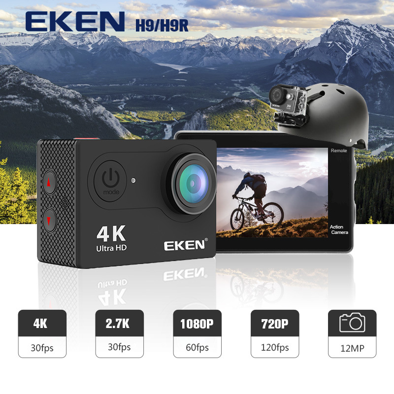 Original EKEN H9R Action Camera Ultra HD 4K / 30fps WiFi 2.0" 170D Underwater Waterproof Cam Helmet Vedio go Sports pro Came 210319