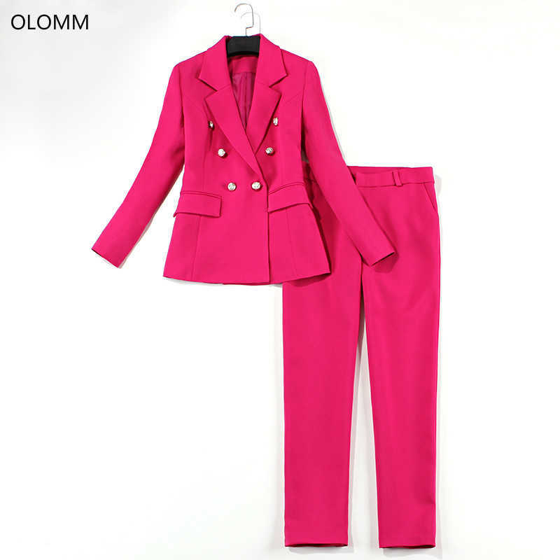 Suit two-piece autumn women's fashion rose red slim double-breasted professional suit jacket pants 210527
Suit two-piece autumn women's fashion rose red slim double-breasted professional suit jacket pants 210527