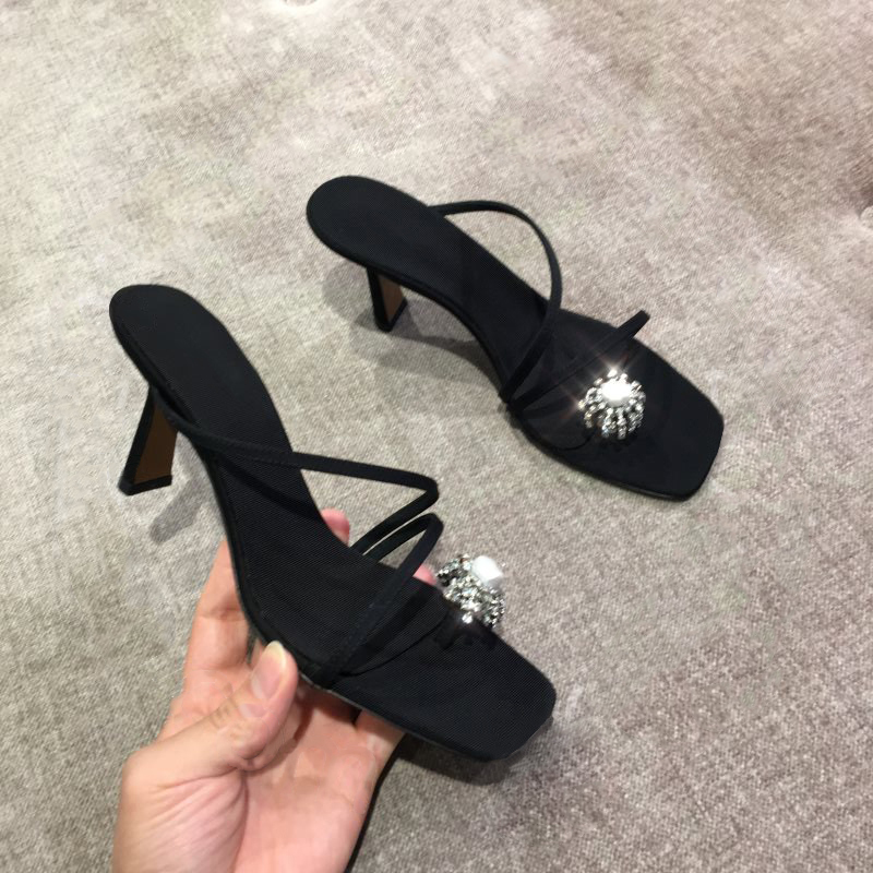 Slim sexy women's sandals summer clip toe middle heel slippers flip flop Seaside resort and leisure style womens high-heel slide