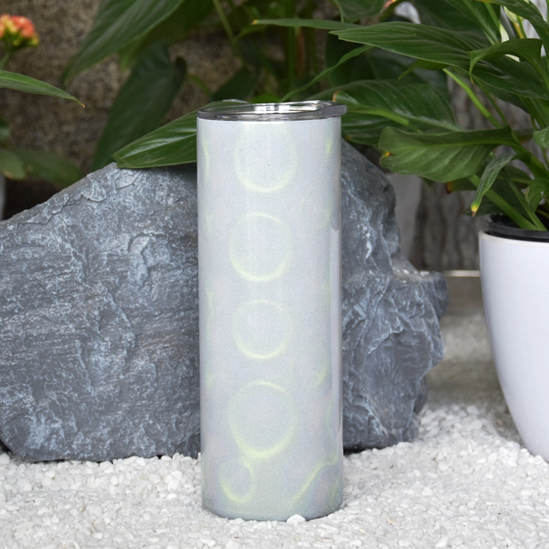 20oz Sublimation Straight Tumbler 3D Dazzle Color Skinny Tumblers Peacock Pattern Glitter Heat Transfer Stainless Steel Water Bottles 2-Layers Insulat