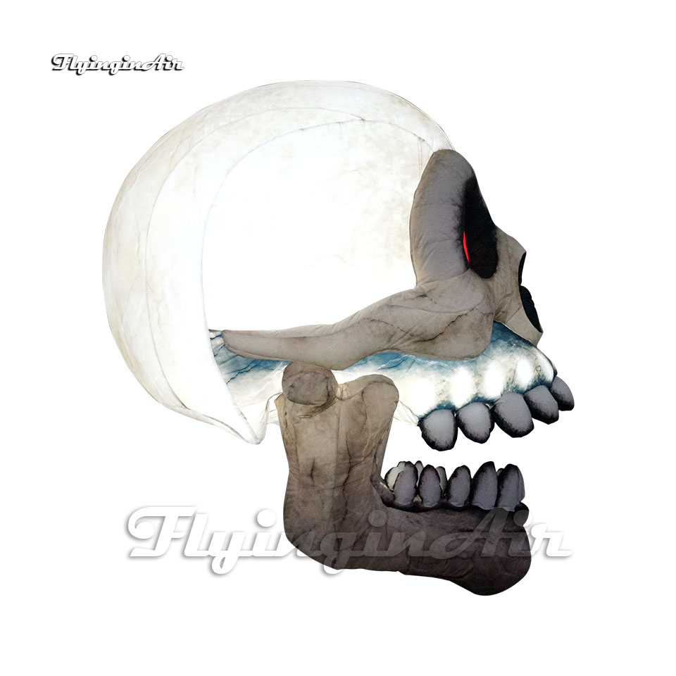 Personalized Scary Lighting Inflatable Devil Skull White Air Blown Death Head Bone Model Cranium Balloon For Halloween Party Decoration