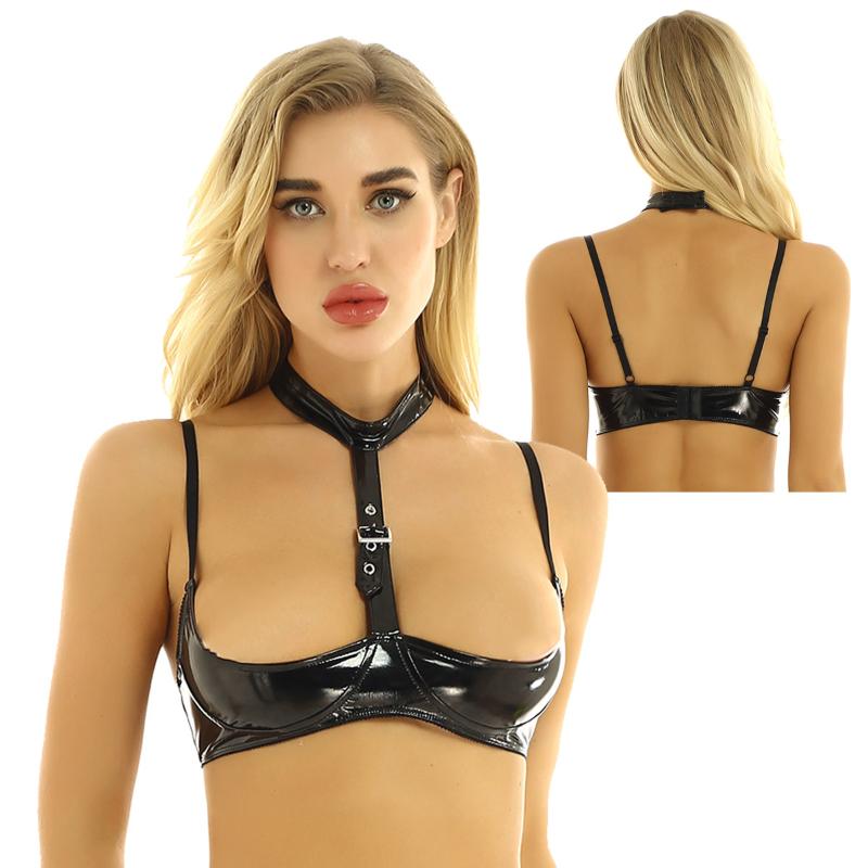 Bras Womens Black Wet Look Patent Leather Lingerie 4XL Halter Adjustable Spaghetti Shoulder Straps Open Cups Wire-free Shelf Bra Tops
Bras Womens Black Wet Look Patent Leather Lingerie 4XL Halter Adjustable Spaghetti Shoulder Straps Open Cups Wire-free Shelf Bra Tops