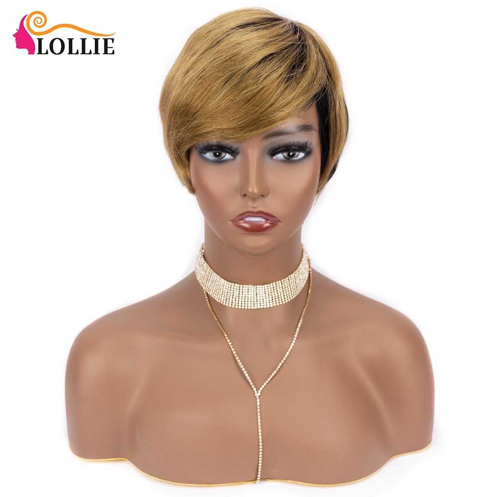 Pixie Cut Wig Human Hair Brazilian Straight Wigs Full Machine Made Wigs With Bang For Black Women Short Cut Wig For Free Ship S0826