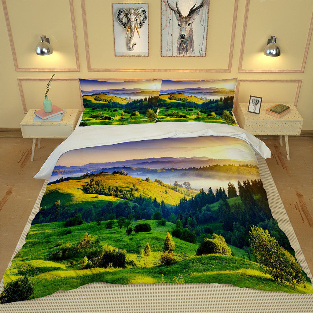 3D Bedding Duvet Cover Set Single Double Queen King Bed Linen with Pillowcase Quilt Covers green scenery landscape