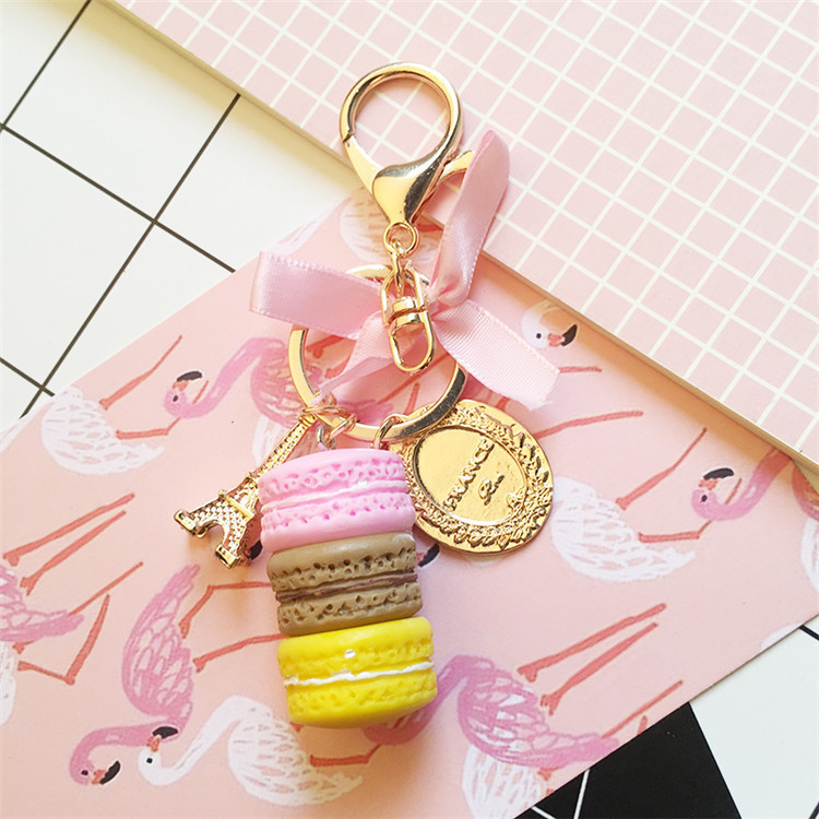 New Macaron Cake Key Chain Fashion Cute Keychain Bag Charm Car Key Ring Wedding Party gift Jewelry For Women Men GC128