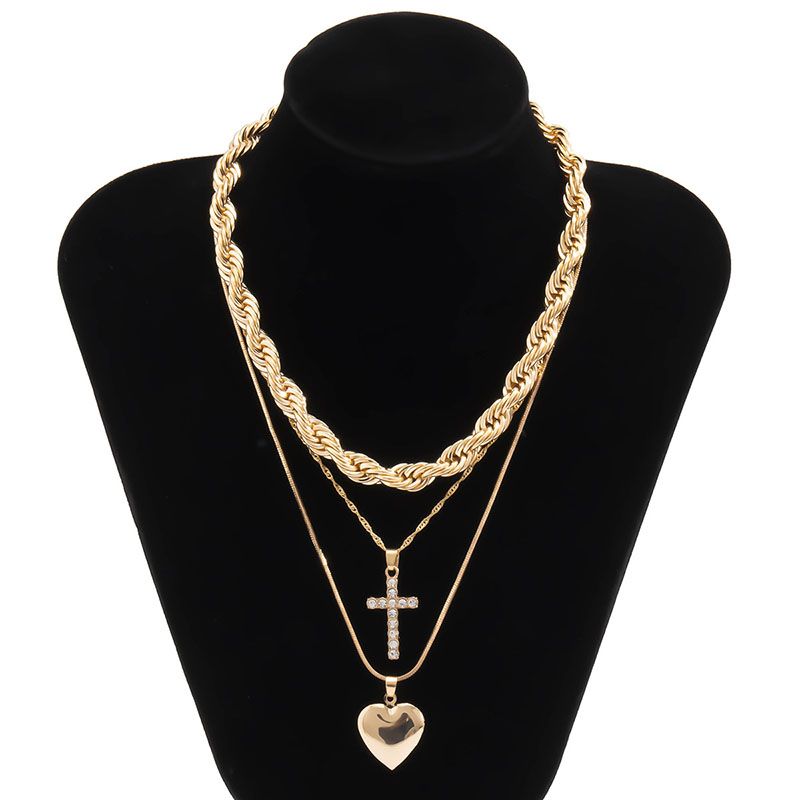 Designer Diamond Cross Pendant Necklace Exaggerated Punk Twist-Chain Heart-Pendant Fashion Simple Combination Clavicle Chain Combination Necklace Jewelry Gifts
Designer Diamond Cross Pendant Necklace Exaggerated Punk Twist-Chain Heart-Pendant Fashion Simple Combination Clavicle Chain Combination Necklace Jewelry Gifts